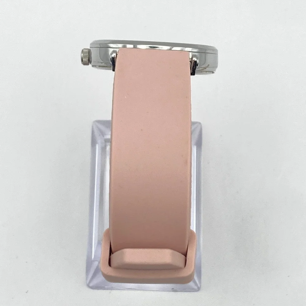 Anne Klein Women's Watch 34mm Silver Tone Beige Dial Silicone Band New Battery
